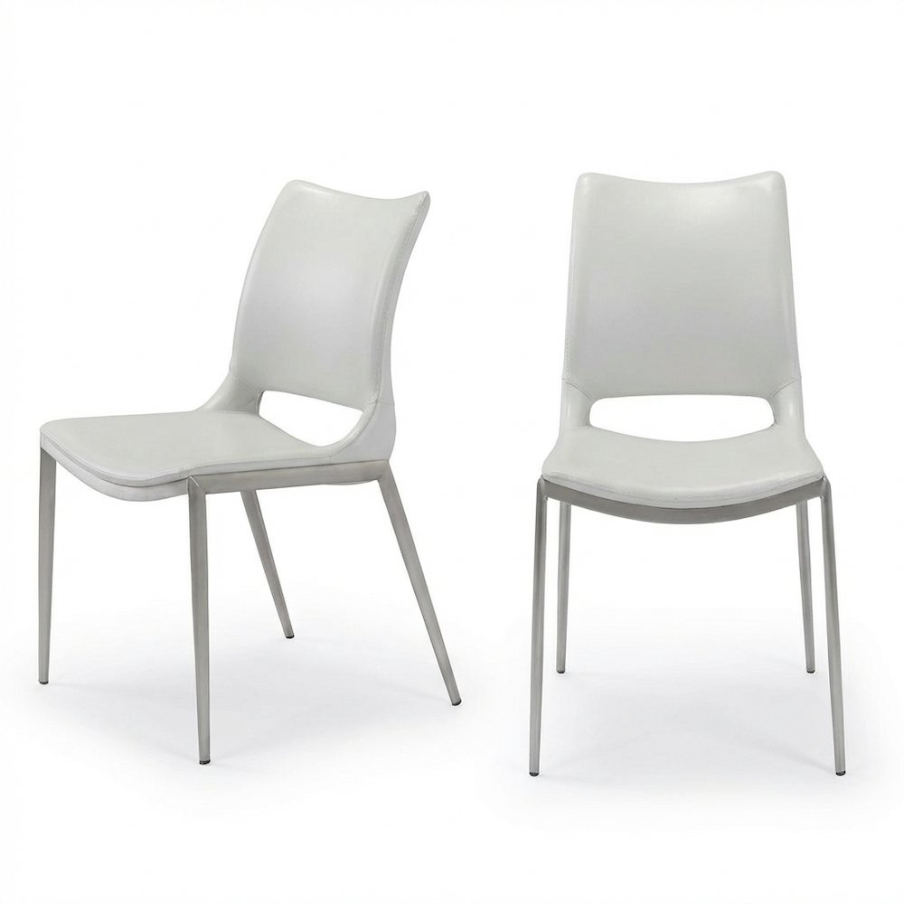 White Modern Dining Chairs Set of 2 with Plywood Frames and Faux Leather
