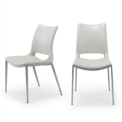 White Modern Dining Chairs Set of 2 with Plywood Frames and Faux Leather