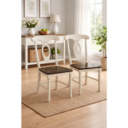 Two-Tone Wooden Dining Chairs with Distressed Finish, Set of 2