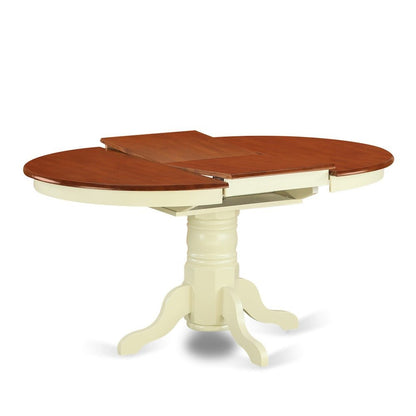 Oval Dining Table, 18in Leaf, Buttermilk & Cherry Finish, Pedestal Base