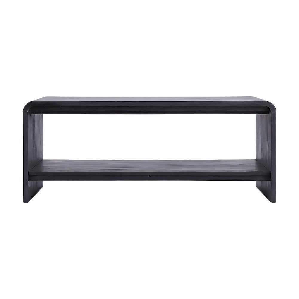 Faux Wood Veneer Rectangular Coffee Table with Open Bottom Shelf for Living Room