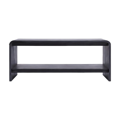 Faux Wood Veneer Rectangular Coffee Table with Open Bottom Shelf for Living Room