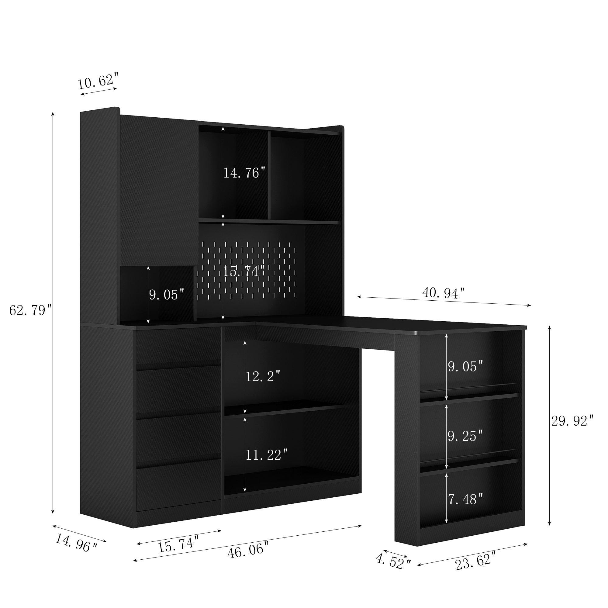 L Shaped Desk,Computer Desk with Drawers,Bookshelf & Hutch,with LED Light,Modern Corner Desk,Home Office Desk,L-Shaped Study Table Writing Desk,Corner Gaming Computer Desk with Storage