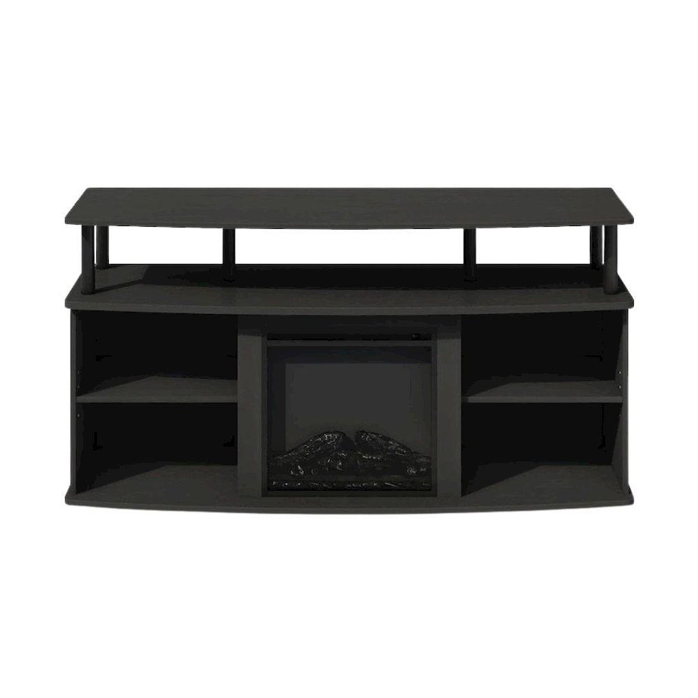 Black Fireplace TV Stand,Four Shelves for 55 Inch Displays and Media Storage