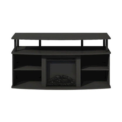 Black Fireplace TV Stand,Four Shelves for 55 Inch Displays and Media Storage