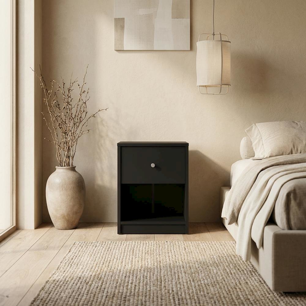 Black Small Nightstand - Compact Bedside Table with Drawer for Bedrooms