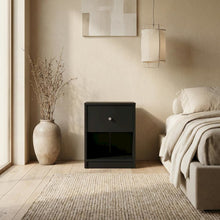 Black Small Nightstand - Compact Bedside Table with Drawer for Bedrooms