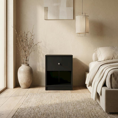 Black Small Nightstand - Compact Bedside Table with Drawer for Bedrooms