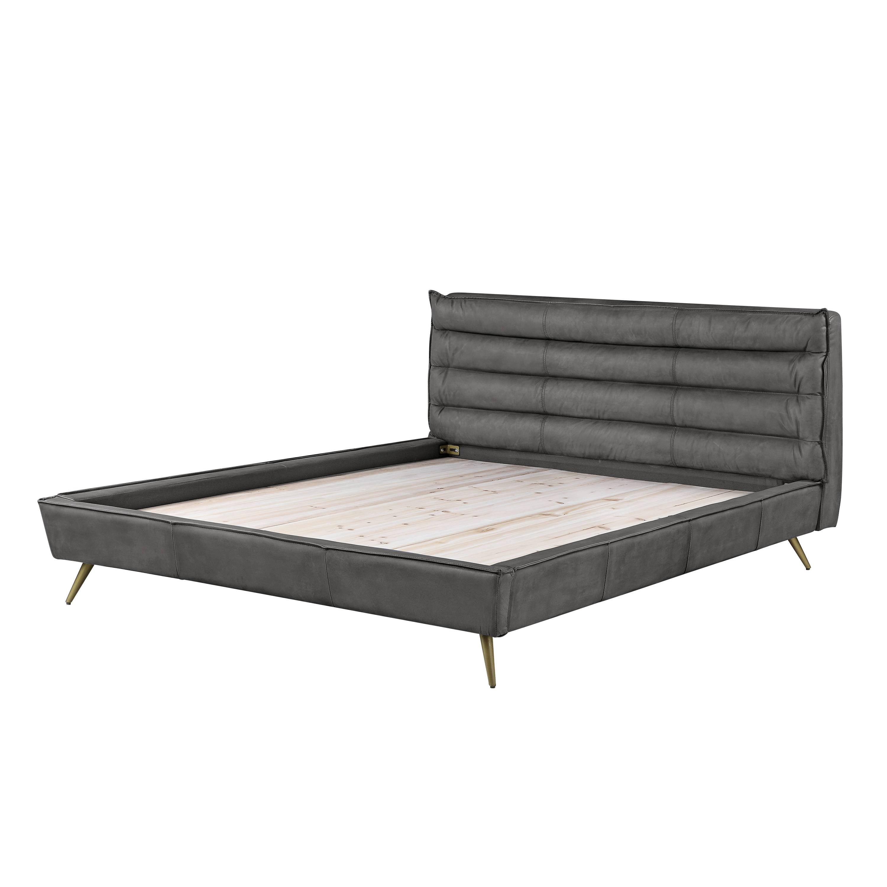 ACME Doris Queen Bed in Gray Top Grain Leather BD00563Q