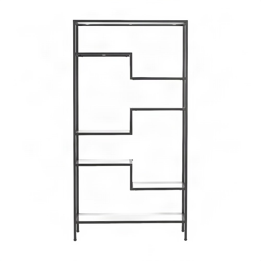 Steel Etagere with Seven Tempered Glass Shelves, Art Deco, Matte Black
