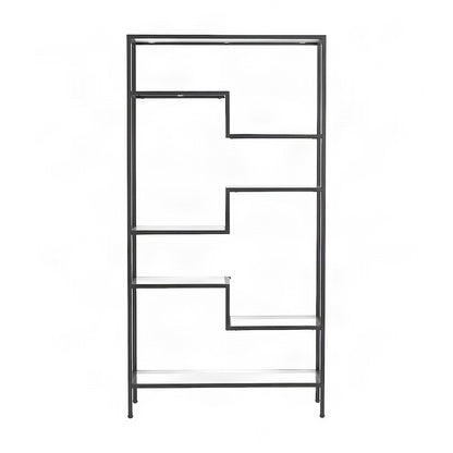 Steel Etagere with Seven Tempered Glass Shelves, Art Deco, Matte Black