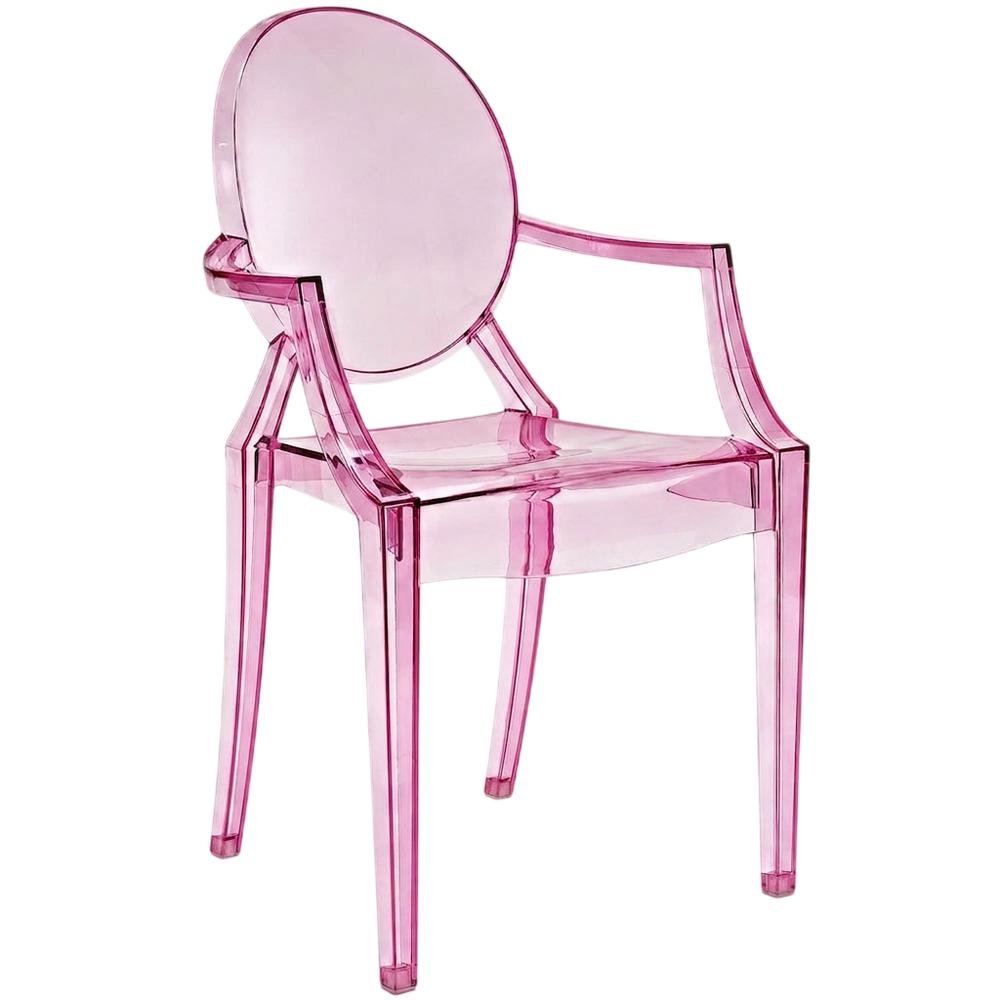 Acrylic Stackable Dining Armchair, Contoured Back, Pink