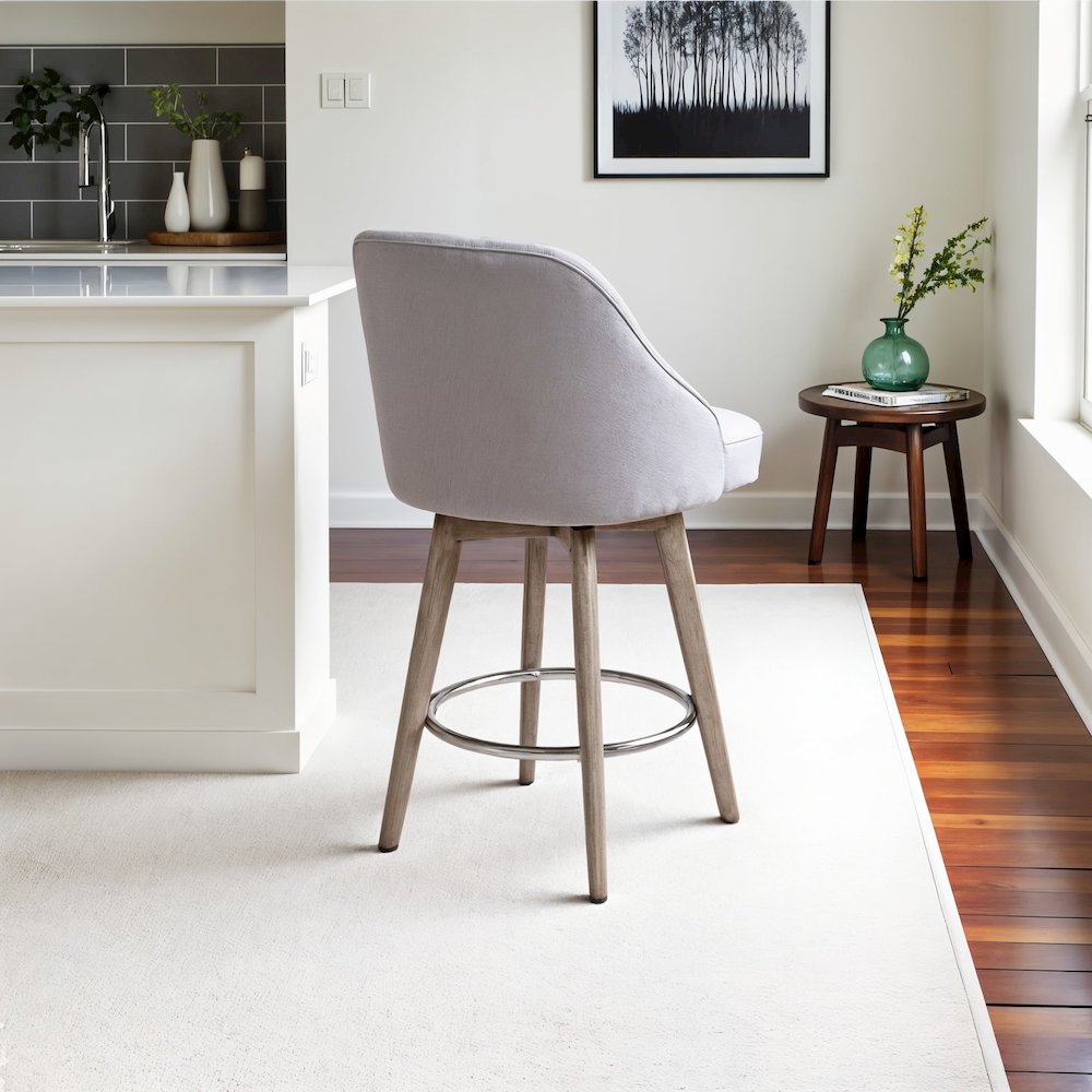 Gray Swivel Counter Stools with Solid Wood Frame, Ideal for Kitchen or Bar