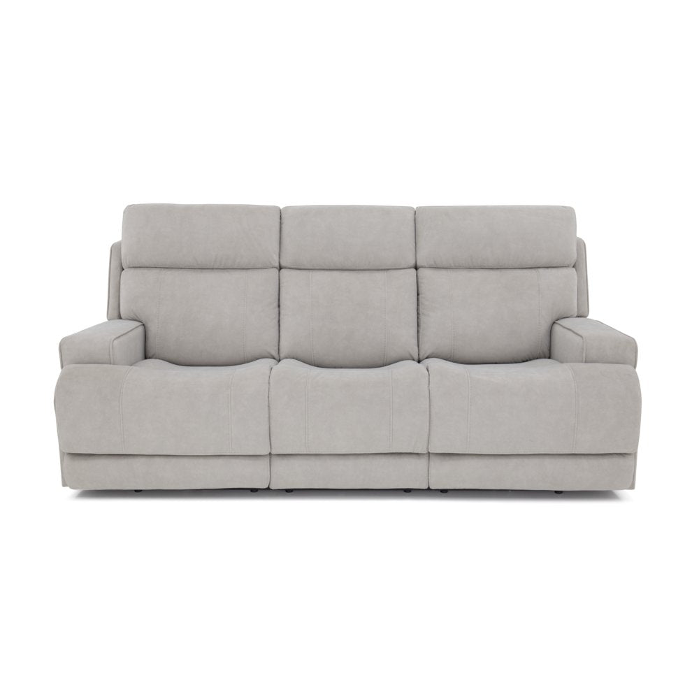Gray Leather Power Reclining Sofa with Adjustable Headrests and Comfort