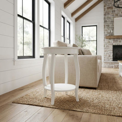 Round Coffee Table with Storage Shelf in White Finish for Living Room