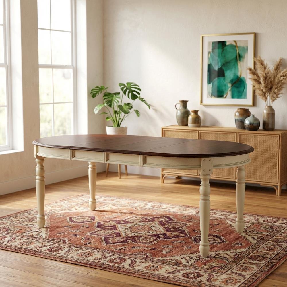 Merlot-Buttermilk Oval Dining Table with 12" Leaves in Rubberwood Finish