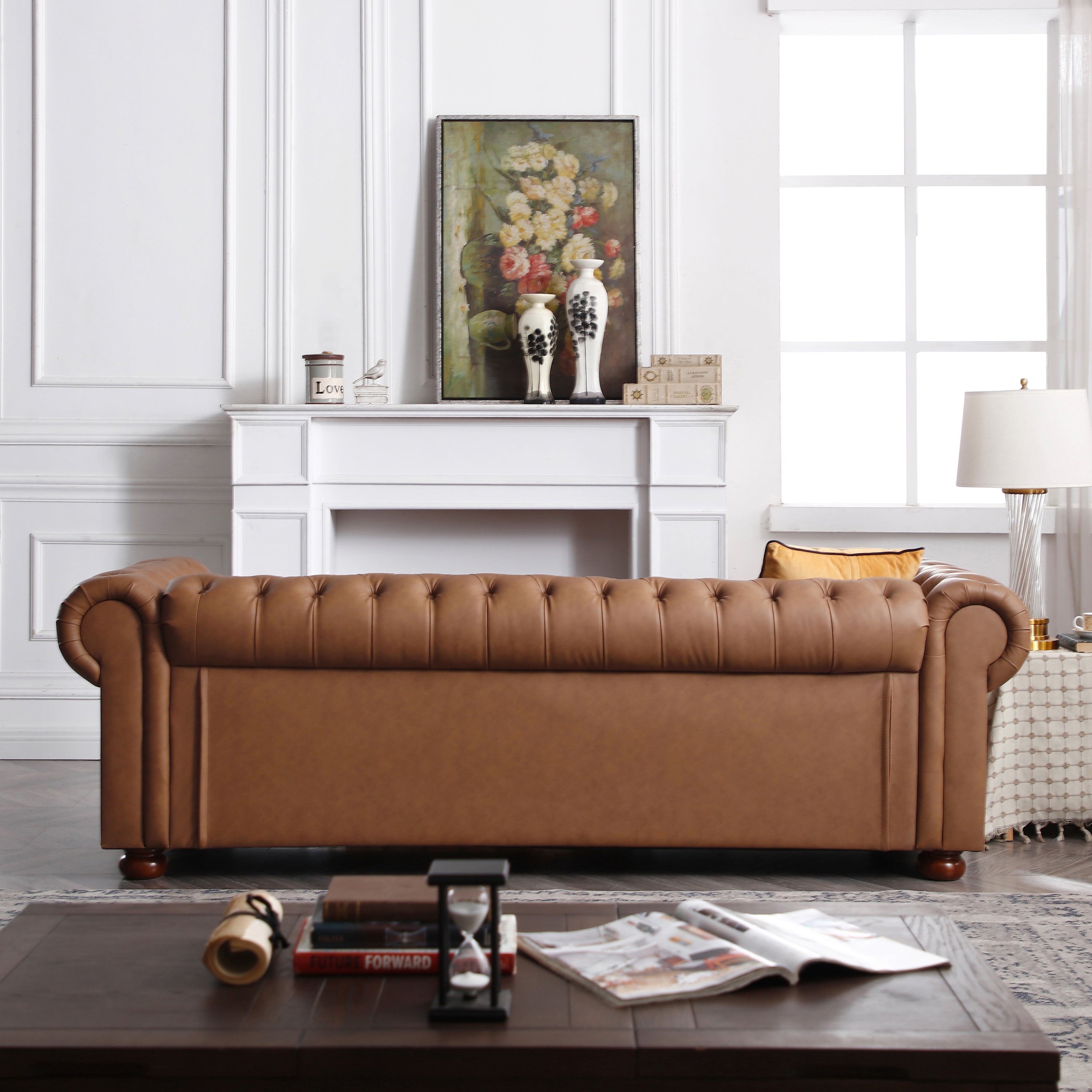 Classic Chesterfield Sofa Brown Faux Leather