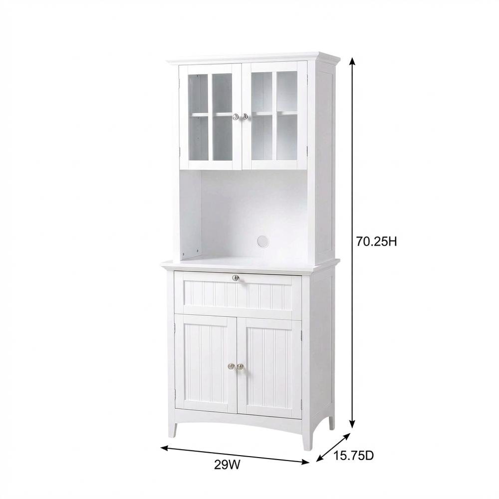 Metal and wood buffet with framed glass doors and drawer for stylish storage