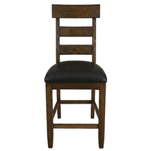 Distressed Mango Counter Stool with Upholstered Faux Leather Seat, Warm Pecan