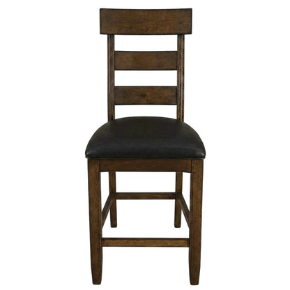 Distressed Mango Counter Stool with Upholstered Faux Leather Seat, Warm Pecan