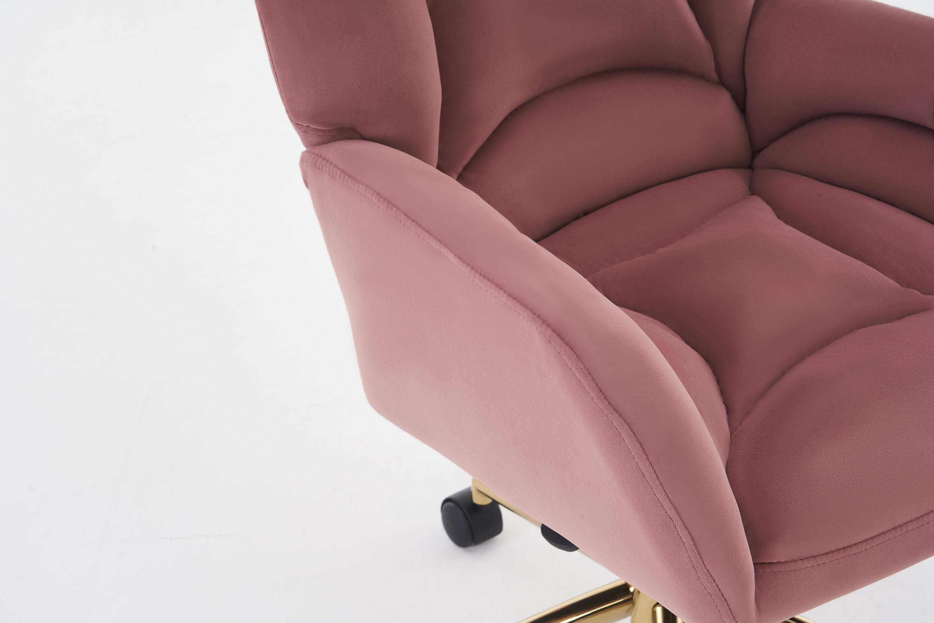 005-Velvet Fabric 360 Swivel Home Office Chair With Gold Metal Base And Universal Wheels,Pink