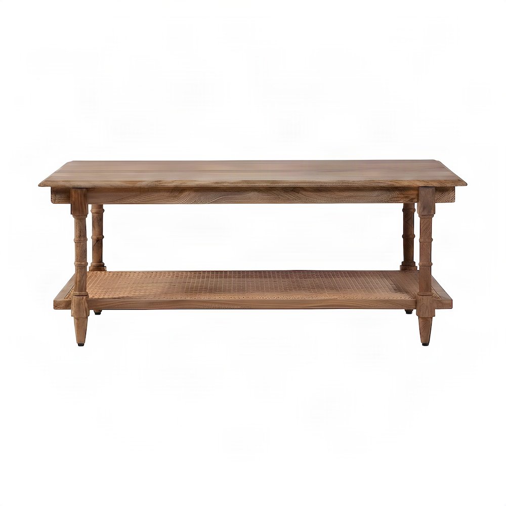 Natural Wood & Cane Coffee Table with Rectangular Design and Mango Wood Finish