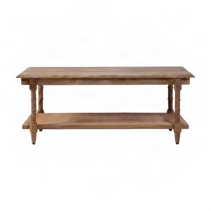Natural Wood & Cane Coffee Table with Rectangular Design and Mango Wood Finish