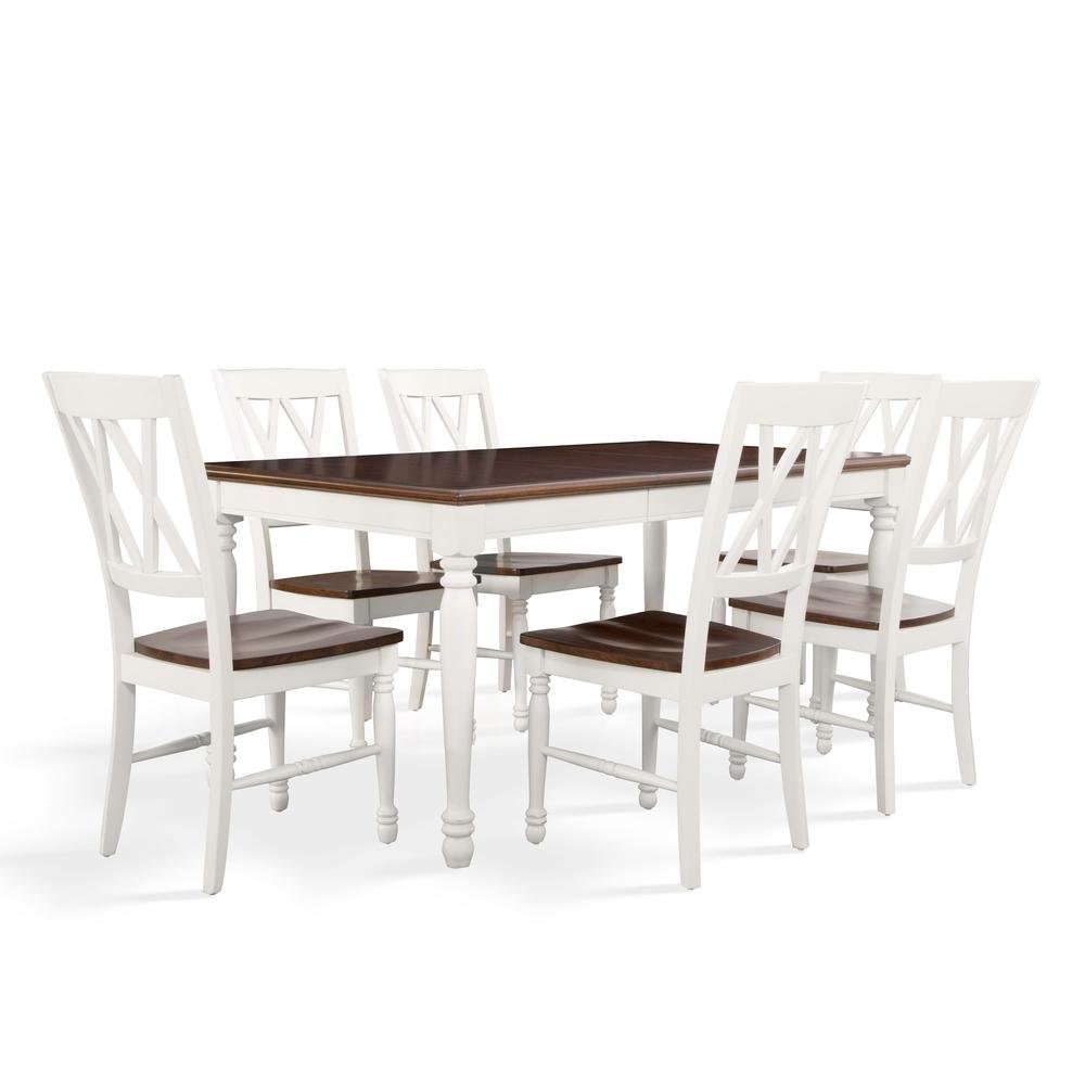 Elegant 7-Piece Dining Table Set in White with Distressed Finish and Chairs
