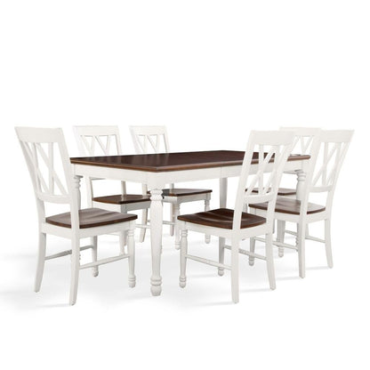 Elegant 7-Piece Dining Table Set in White with Distressed Finish and Chairs