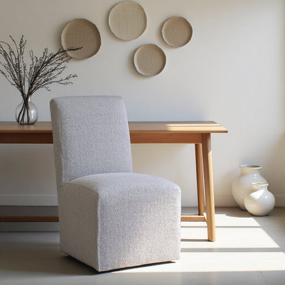 Gray Upholstered Dining Chairs Set of 2 with Solid Wood and Casters