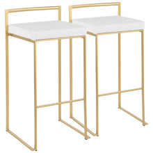 Gold stackable barstools with white velvet cushions, set of 2