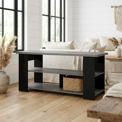 Wooden TV stand, up to 50-inch screens, modern French oak grey, black finish