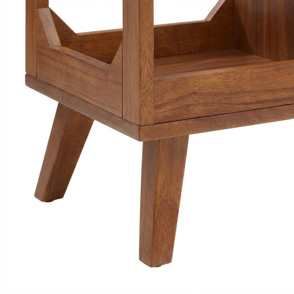 Black wood record player stand with vinyl storage and cable management