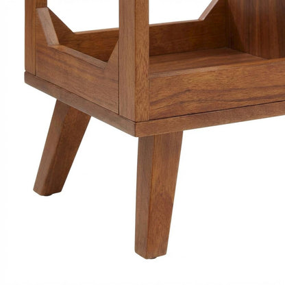 Black wood record player stand with vinyl storage and cable management