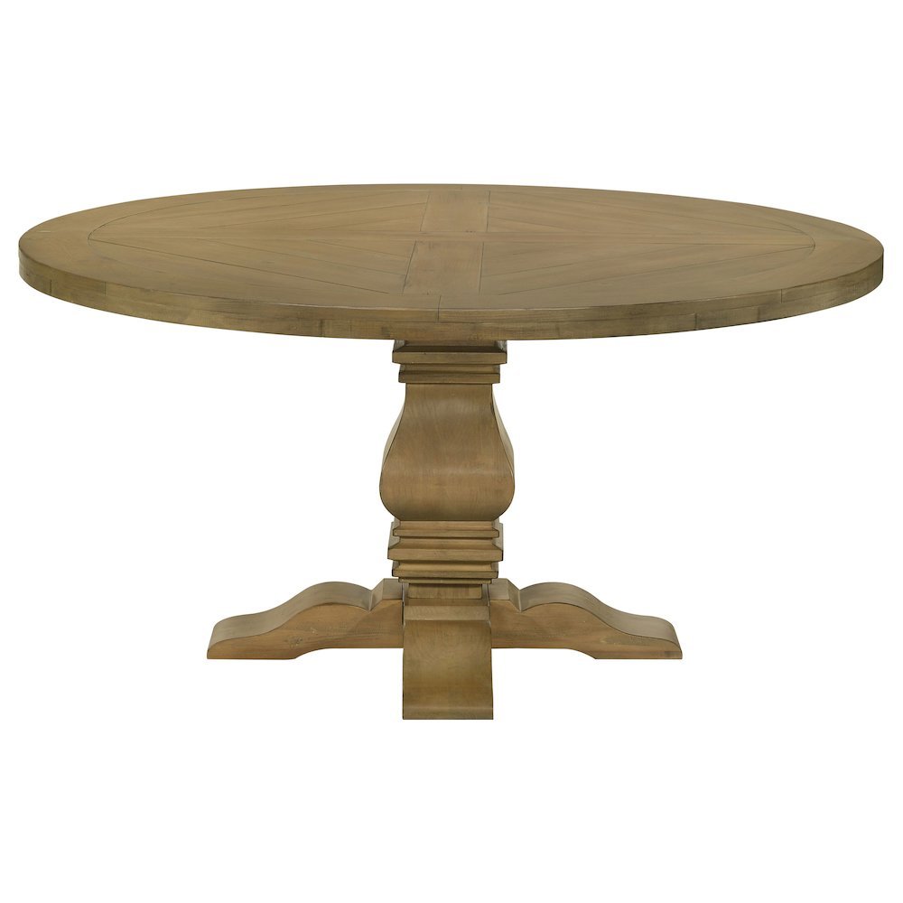 Rustic Smoke Round Pedestal Dining Table with Gold Finish for Dining Room