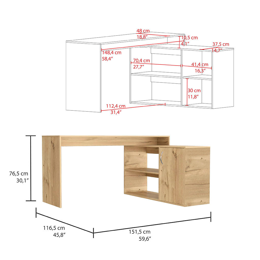 Axis Modern L-Shaped Computer Desk with Open & Closed Storage -Light Oak