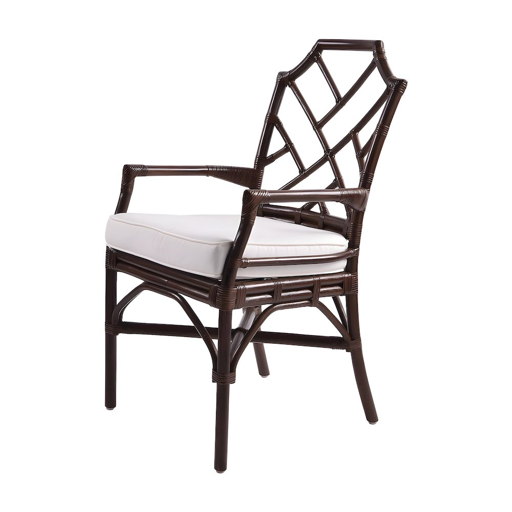 Fabric Upholstered Rattan Armchair with Chippendale Shield Back, Paloma Brown