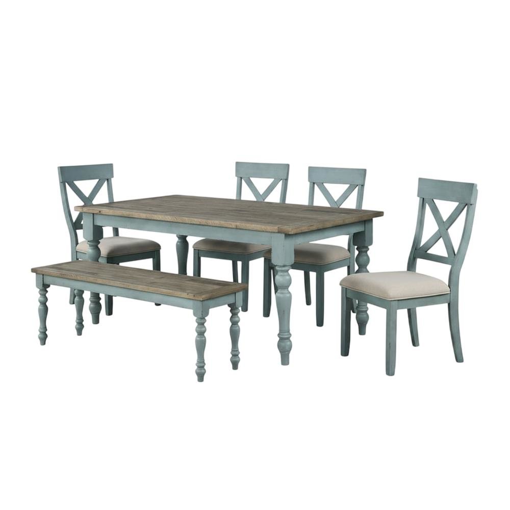 6-Piece Dining Table Set with Cross Back Chairs and Bench in Elegant Finish
