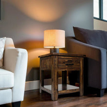 Gray Distressed Industrial End Table with Acacia and MDF Construction