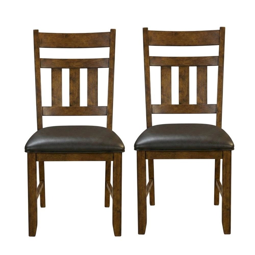 Mango Upholstered Slatback Dining Stool Set with Faux Leather Seat