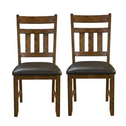 Mango Upholstered Slatback Dining Stool Set with Faux Leather Seat