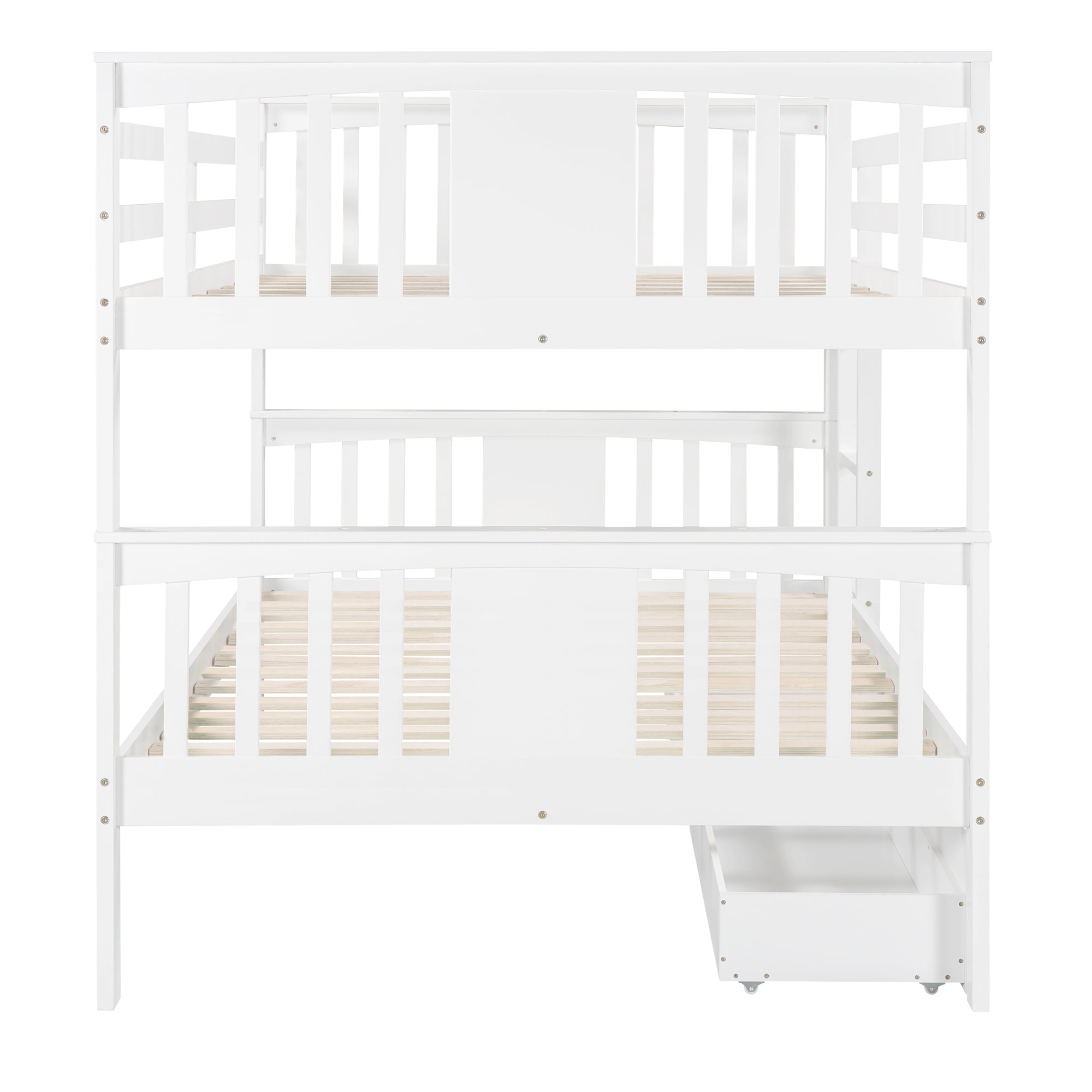 Full over Full Bunk Bed with Drawers and Ladder for Bedroom, Guest Room Furniture-White(OLD SKU :LP000205AAK)