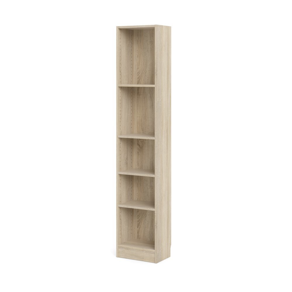 Brown Tall Narrow Book Shelf - Compact Small Bookshelf with 5 Shelves