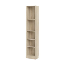 Brown Tall Narrow Book Shelf - Compact Small Bookshelf with 5 Shelves