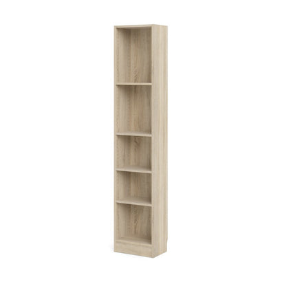 Brown Tall Narrow Book Shelf - Compact Small Bookshelf with 5 Shelves