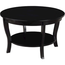 Elegant Black Round Coffee Table with Shelf, MDF Solid Rubberwood Material