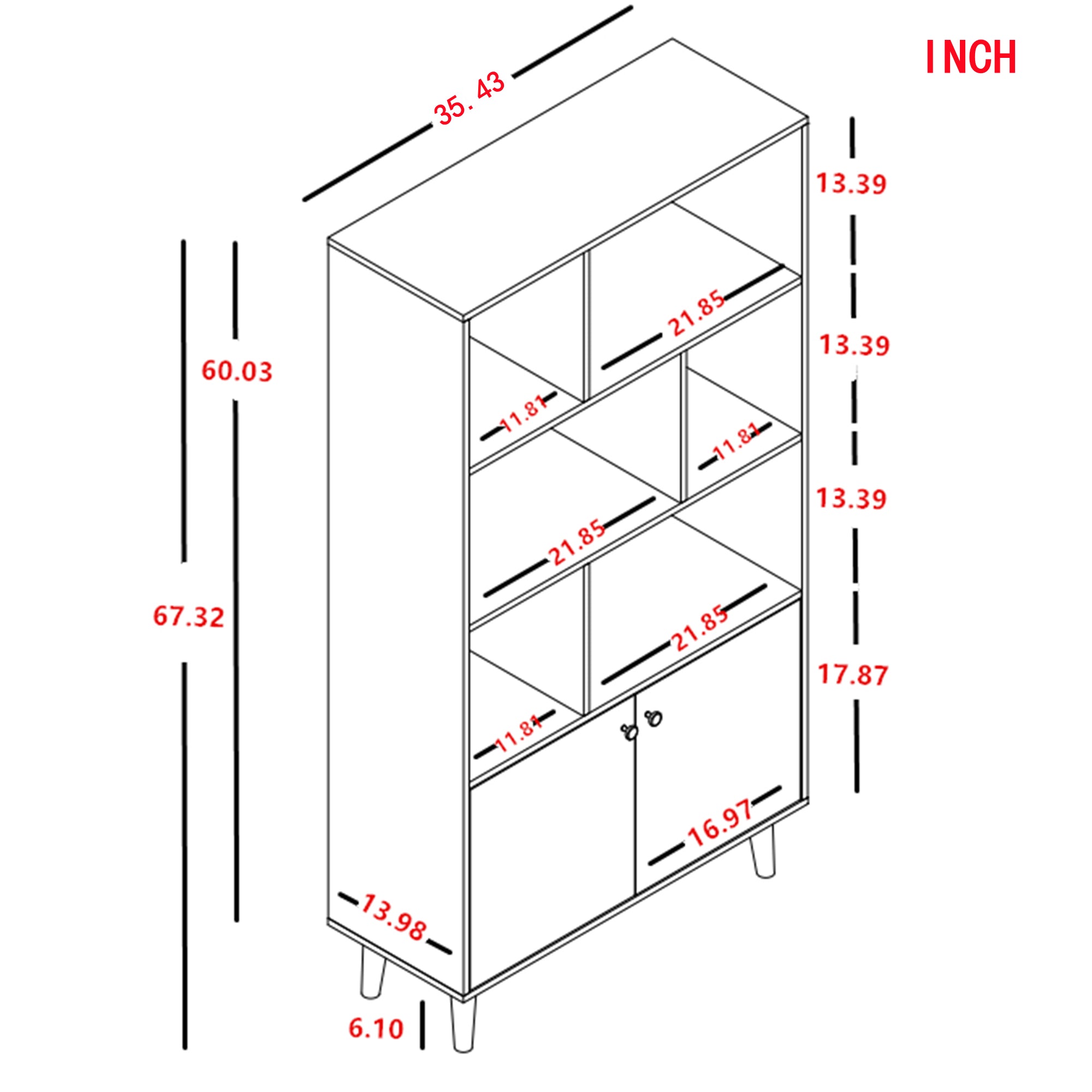 67" Bookcase with Doors, 3-tier Bookshelf, Gray Oak