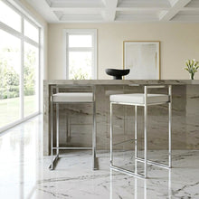 Contemporary White Faux Leather Stackable Counter Stool Set of 2