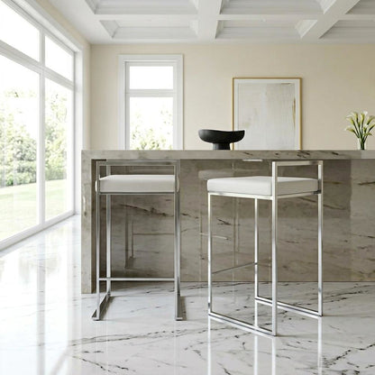 Contemporary White Faux Leather Stackable Counter Stool Set of 2