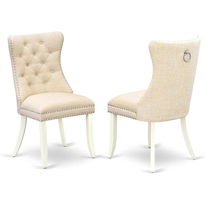 East West Furniture AVDA5-LWH-32 5 Piece Kitchen Set Includes an Oval Dining Table with Butterfly Leaf and 4 Upholstered Chairs, 60x42 Inch, Linen White